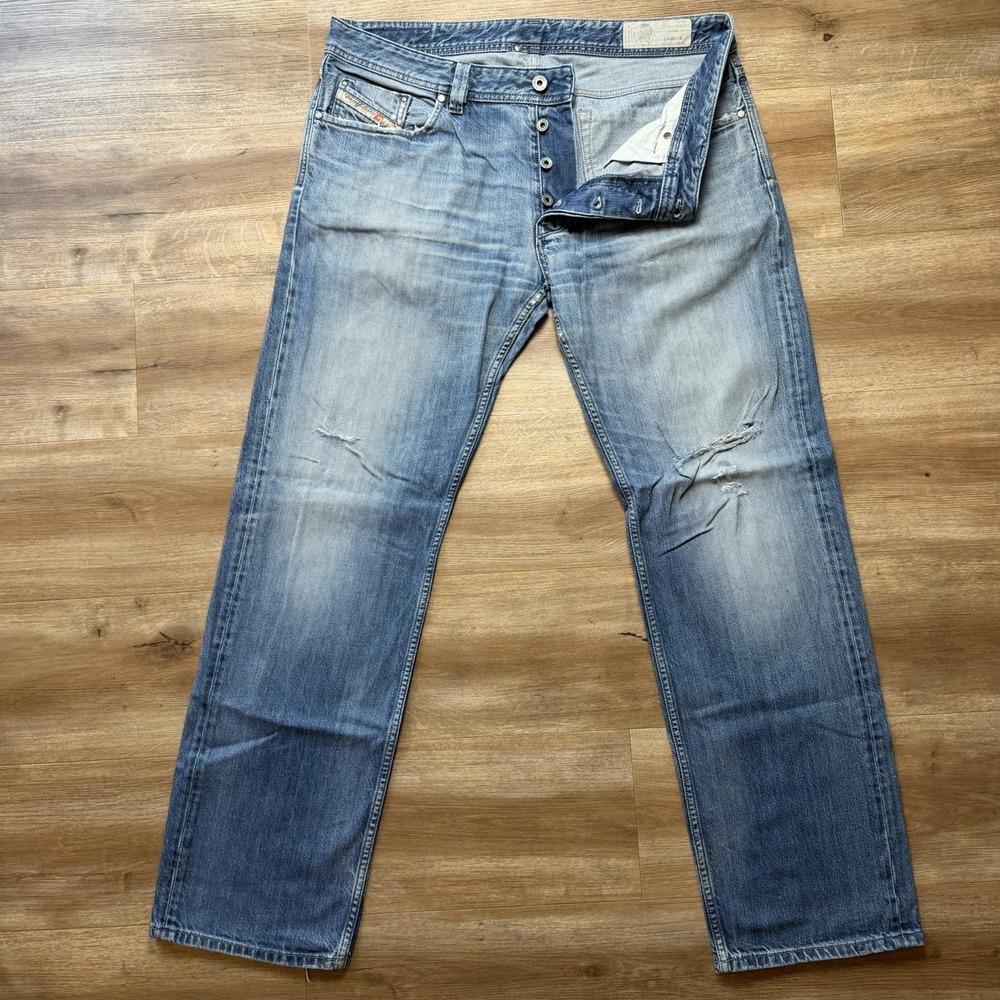 Diesel Larkee Jeans Men 36x32 Blue Straight Leg Medium Wash Distressed Denim 8XR
